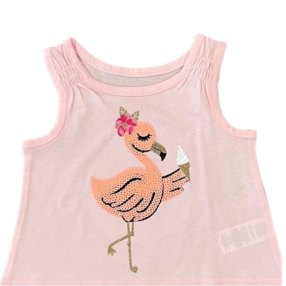NWT Children's Place Pink W/Sequin Flamingo Graphic Tank & Shorts Outfit - 6-9M - Picture 3 of 9